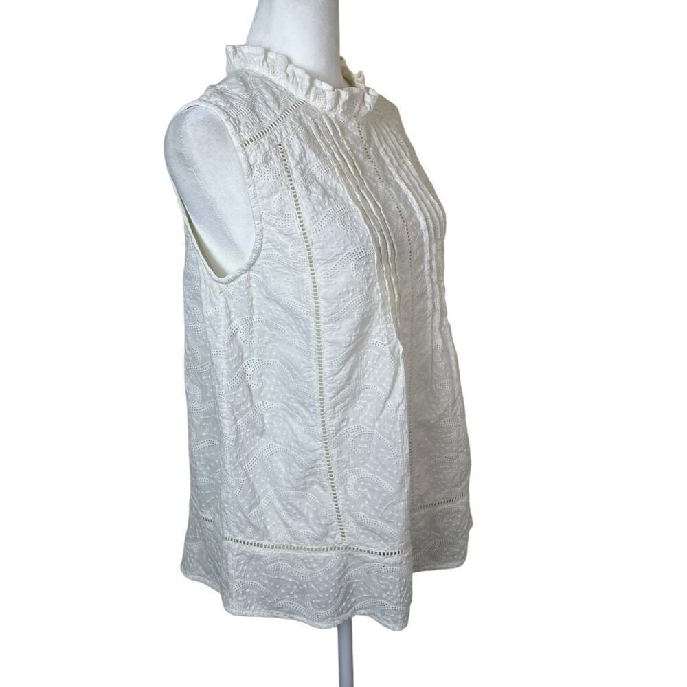 Sundance Sz S Ivory Sleeveless Blouse Crochet Eyelet Ruffled Trims Cotton - Picture 3 of 16